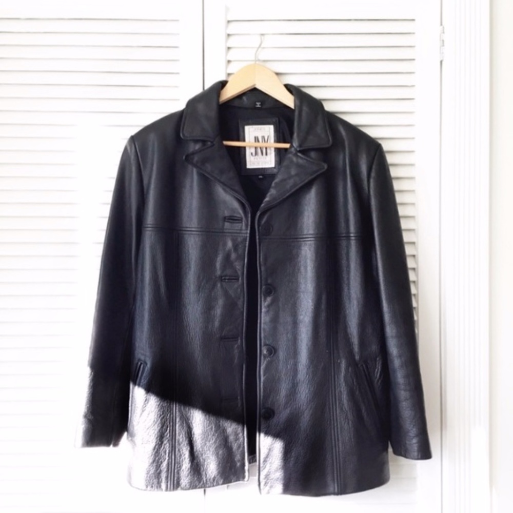 Jones New York Black 100% Leather Blazer Jacket
